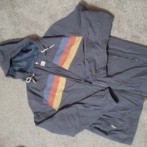 Gray Hooded Jacket with Multicolor Stripes
